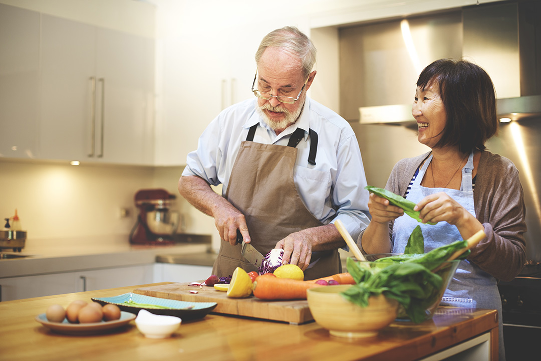 Seniors cooking healthy foods